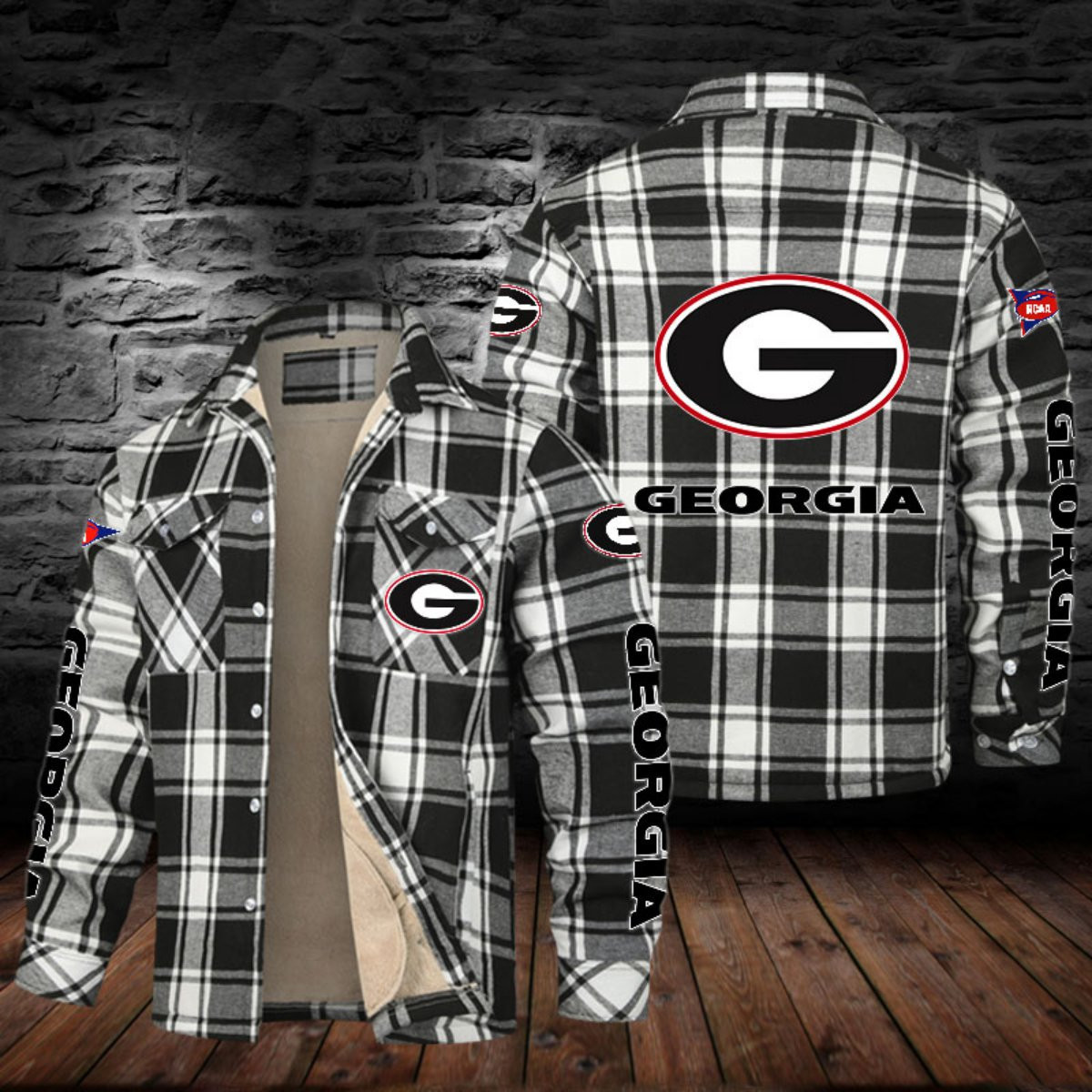 Georgia Bulldogs Sherpa Lined Plaid Flannel Button Shirt PBCB87V