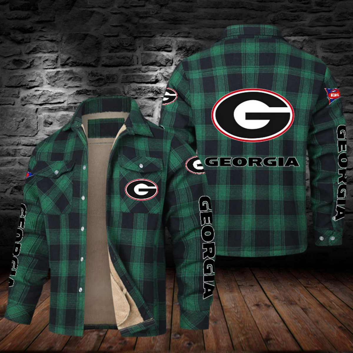 Georgia Bulldogs Sherpa Lined Plaid Flannel Button Shirt PBCB87V