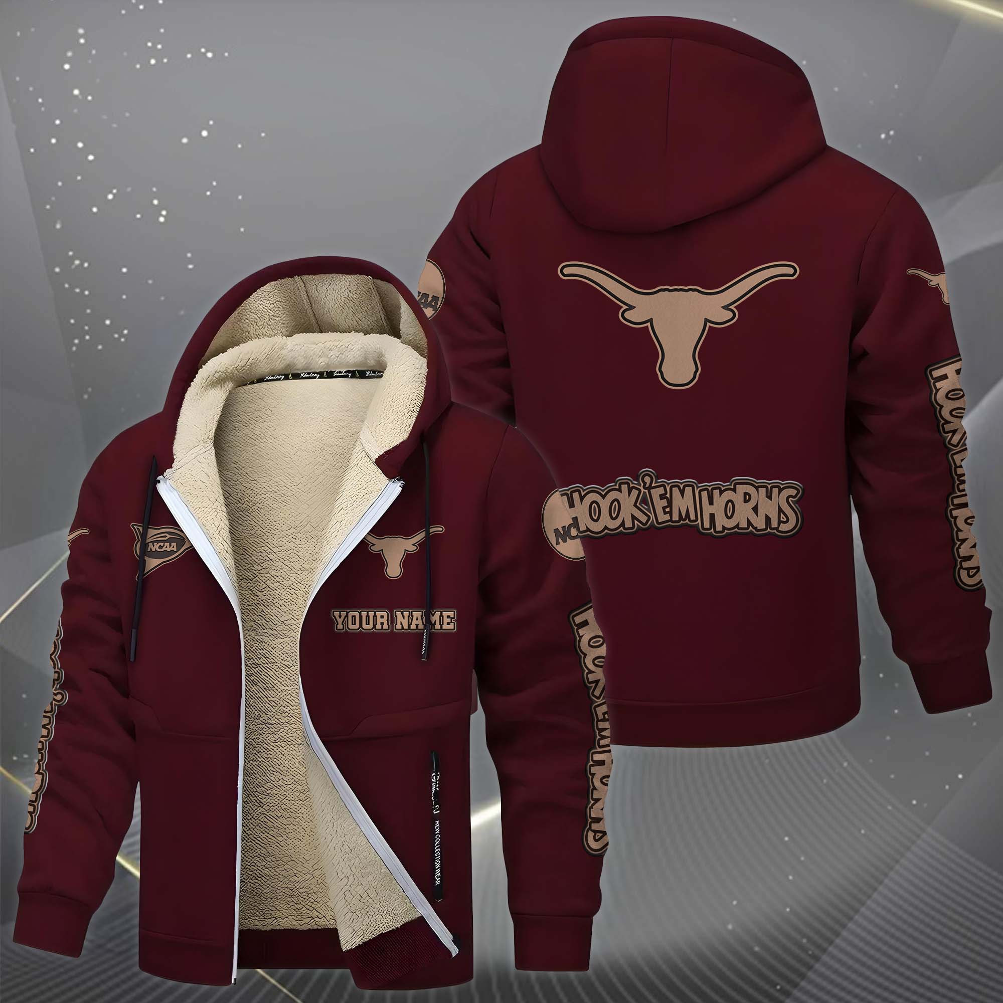 Texas Longhorns Hoodie Zip Velvet Coat PB9OZVK