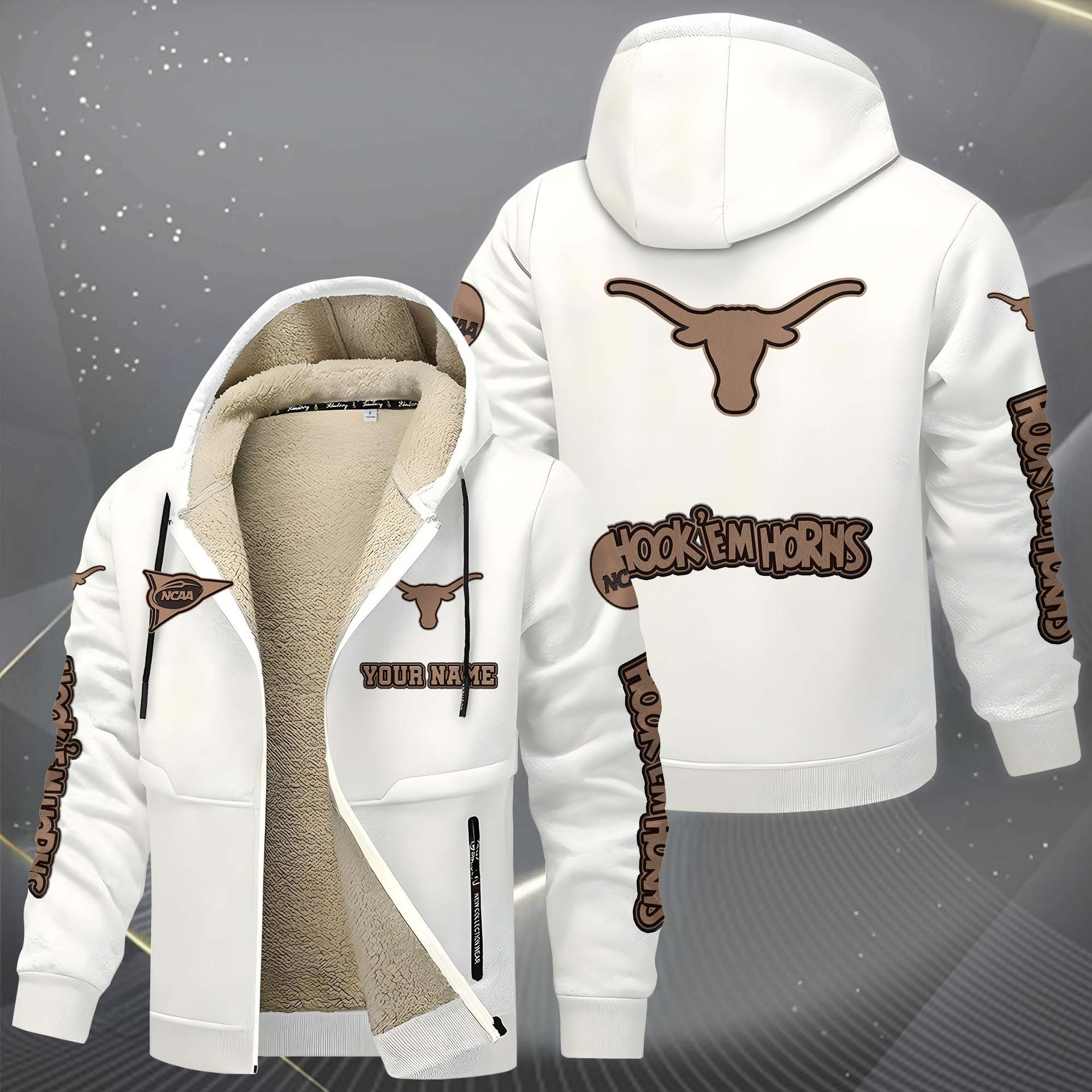 Texas Longhorns Hoodie Zip Velvet Coat PB9OZVK