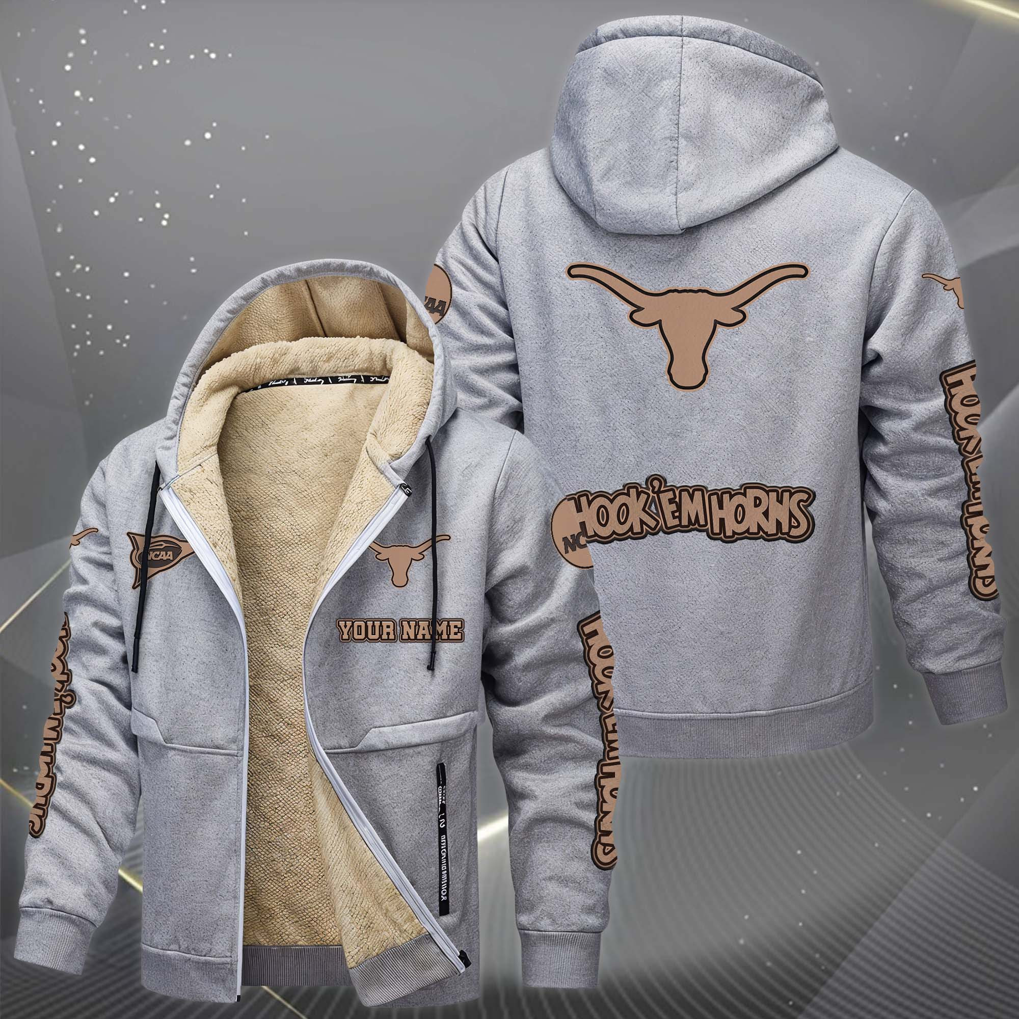 Texas Longhorns Hoodie Zip Velvet Coat PB9OZVK