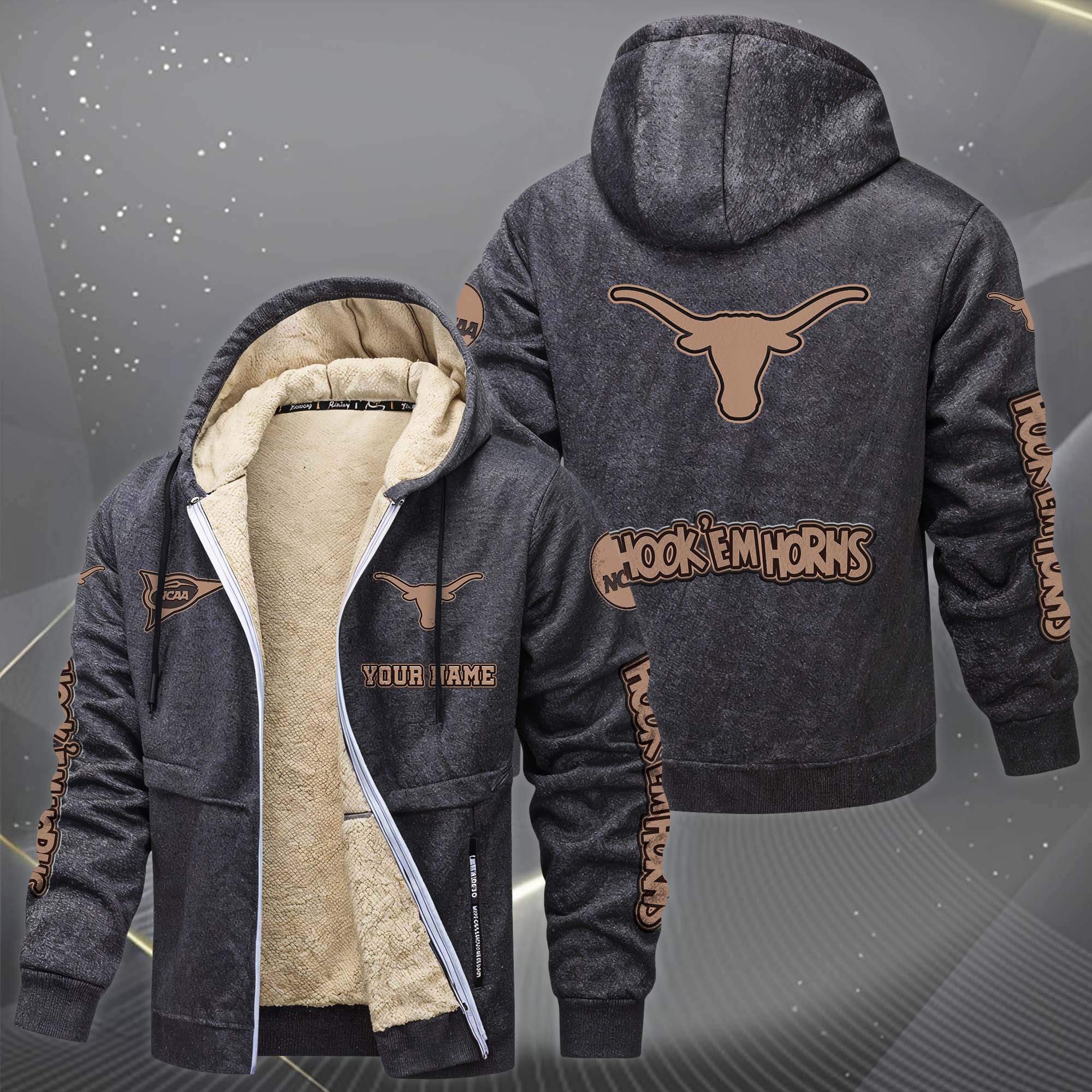 Texas Longhorns Hoodie Zip Velvet Coat PB9OZVK