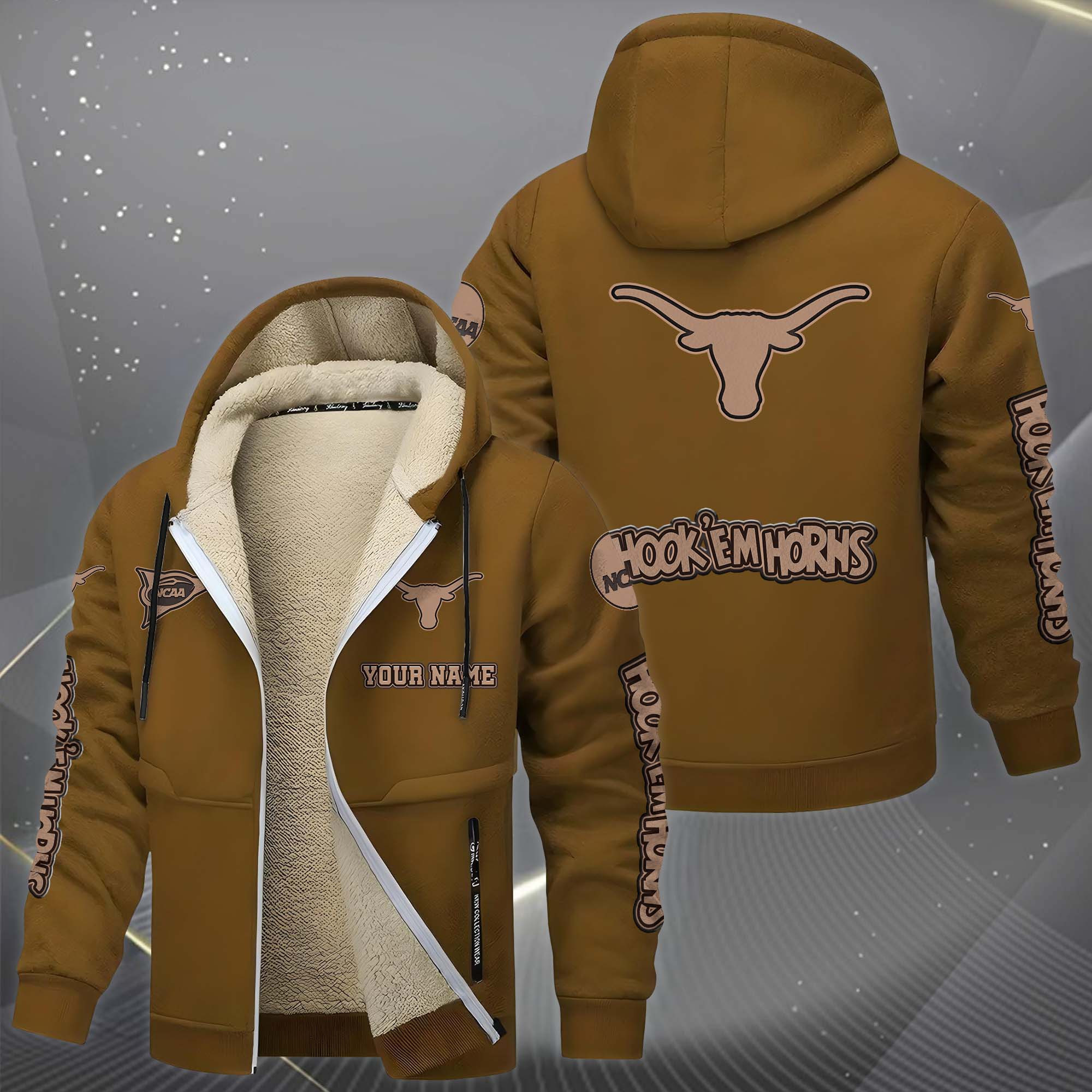 Texas Longhorns Hoodie Zip Velvet Coat PB9OZVK