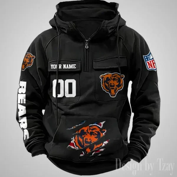 Chicago Bears Designer Hoodies For Men Casual Fashion Solid Multi-Pocket Zipper Long Slevee AZVMHD899