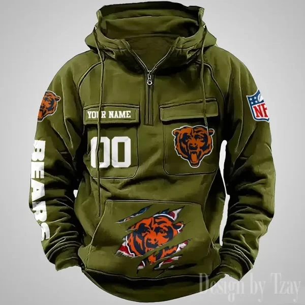 Chicago Bears Designer Hoodies For Men Casual Fashion Solid Multi-Pocket Zipper Long Slevee PB0N2C1