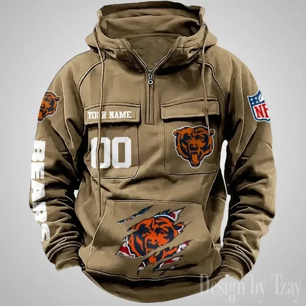 Chicago Bears Designer Hoodies For Men Casual Fashion Solid Multi-Pocket Zipper Long Slevee PB0N2C1