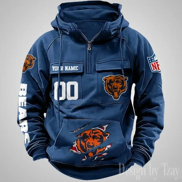 Chicago Bears Designer Hoodies For Men Casual Fashion Solid Multi-Pocket Zipper Long Slevee PB0N2C1