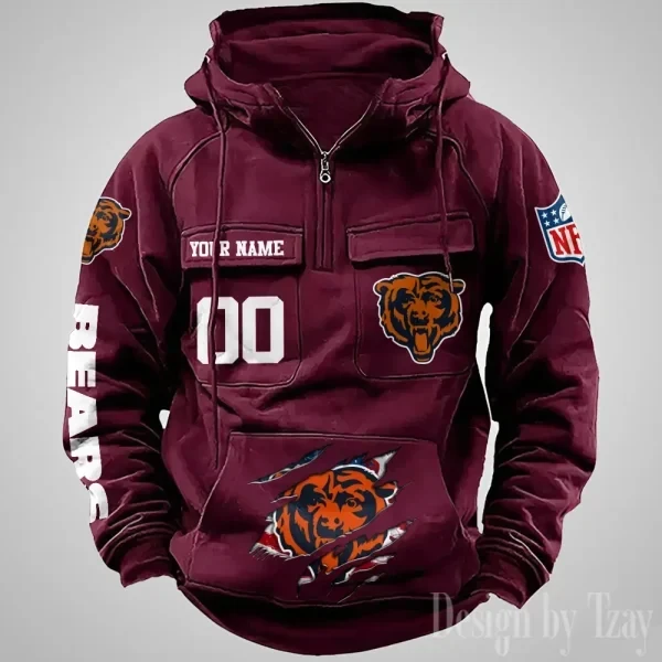 Chicago Bears Designer Hoodies For Men Casual Fashion Solid Multi-Pocket Zipper Long Slevee PB0N2C1