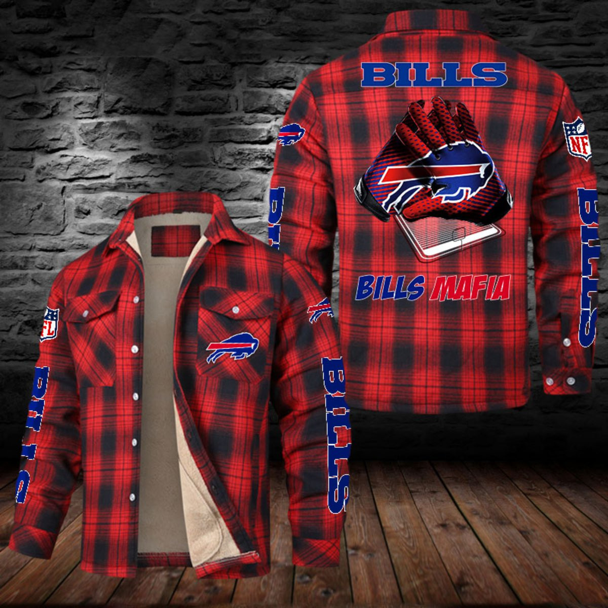 Buffalo Bills Sherpa Lined Plaid Flannel Button Shirt PBA3XR8