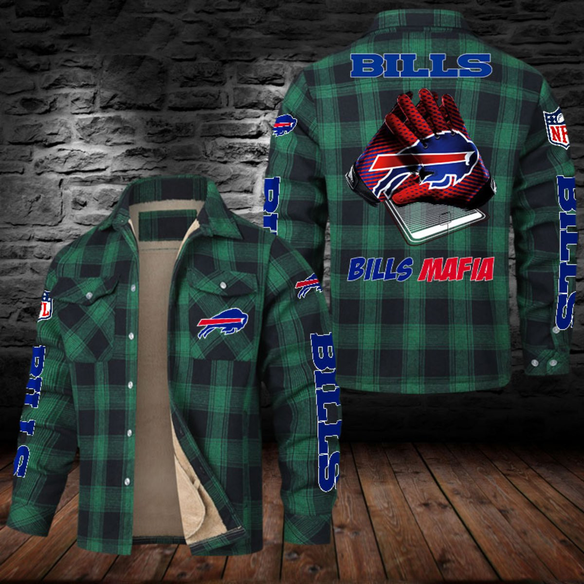 Buffalo Bills Sherpa Lined Plaid Flannel Button Shirt PBA3XR8