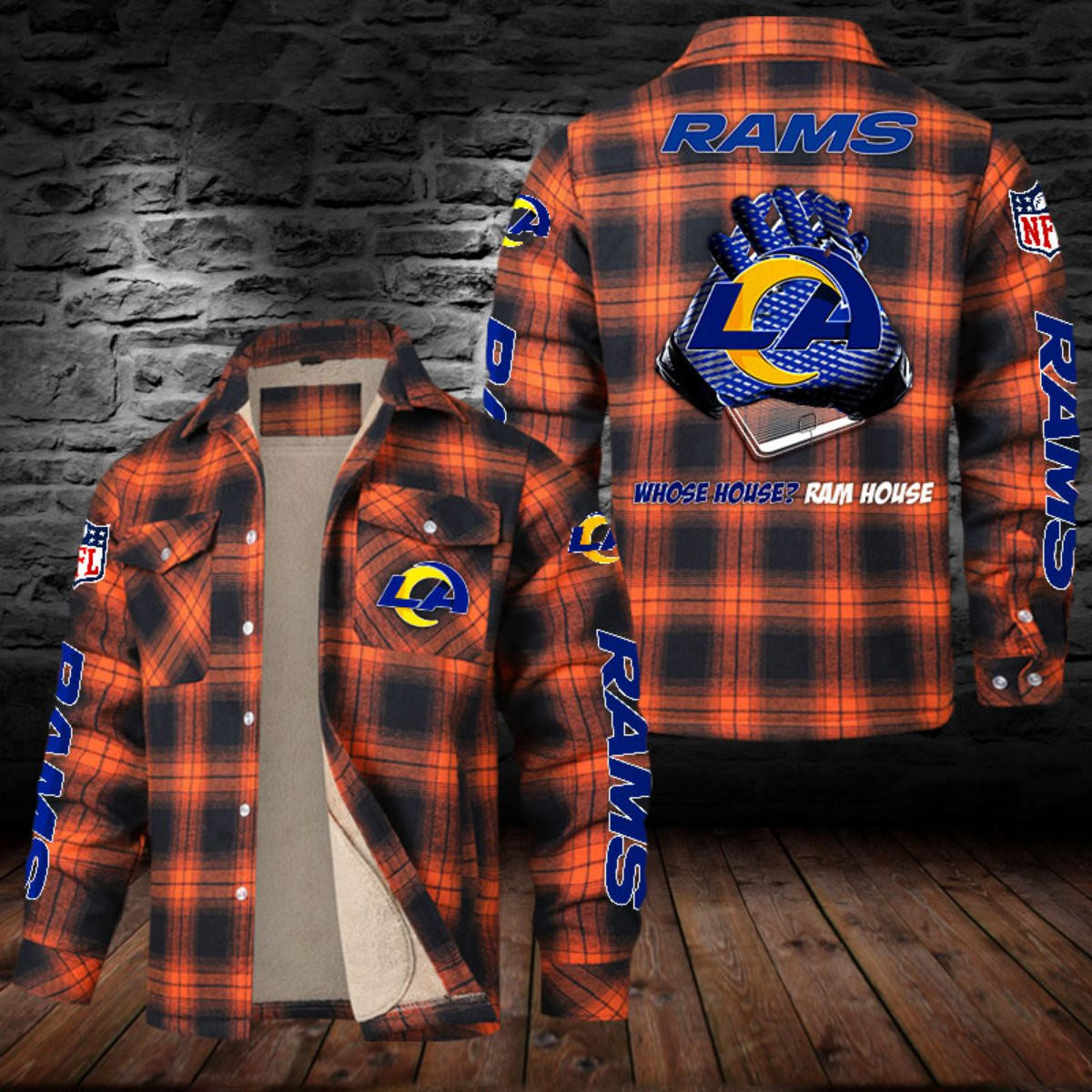 Los Angeles Rams Sherpa Lined Plaid Flannel Button Shirt PBB5R12