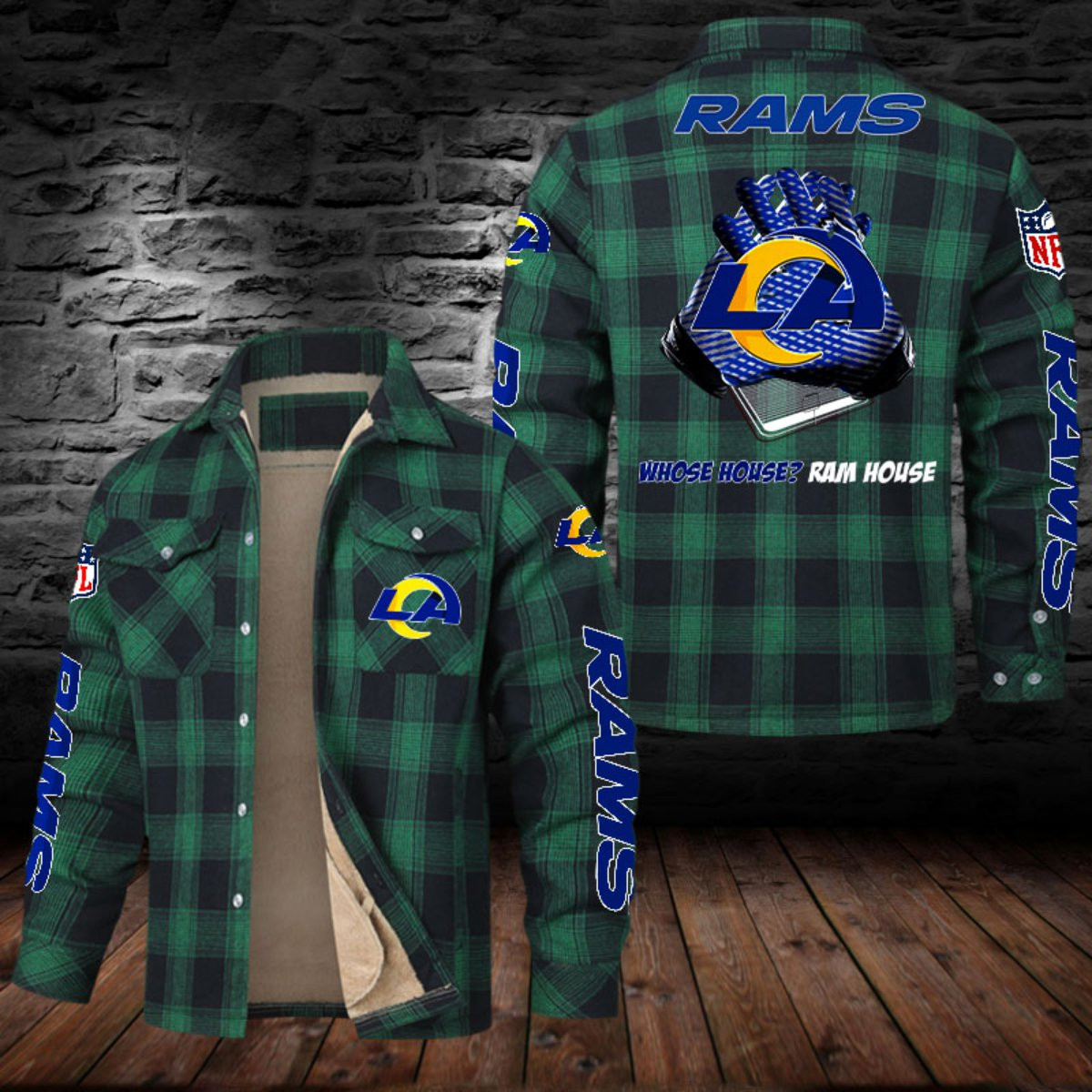 Los Angeles Rams Sherpa Lined Plaid Flannel Button Shirt PBB5R12