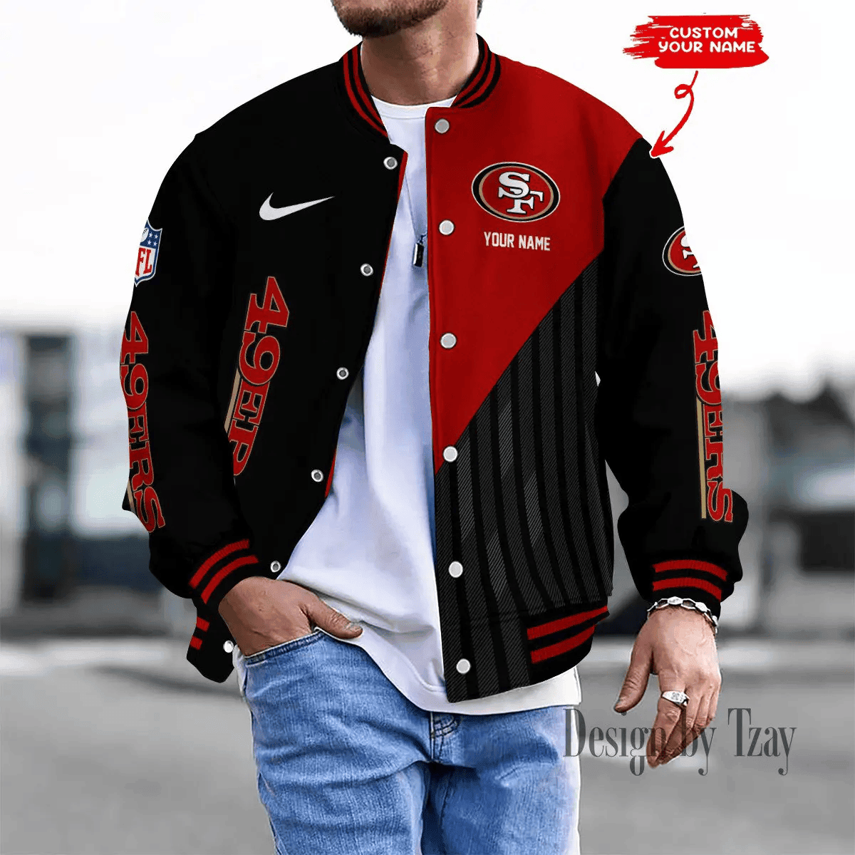 SPTBBJACKET124-San Francisco 49ers Personalized New Baseball Jacket Gifts For Fan