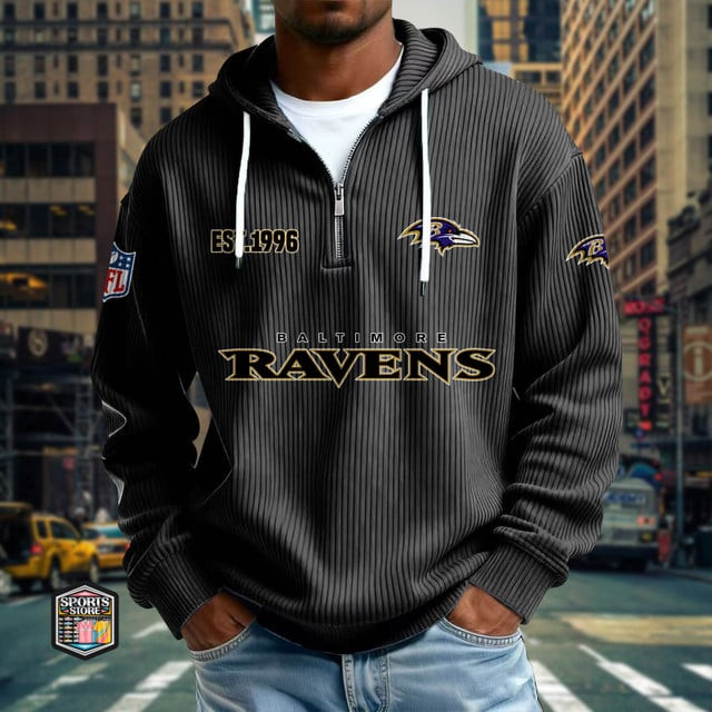 Baltimore Ravens Ribbed Texture Zipper Long Sleeve Hoodie PB2LJ3V