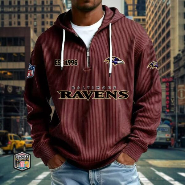 Baltimore Ravens Ribbed Texture Zipper Long Sleeve Hoodie PB2LJ3V