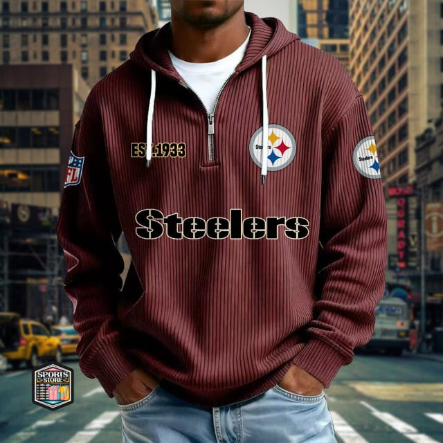Pittsburgh Steelers Ribbed Texture Zipper Long Sleeve Hoodie PBYP1NT