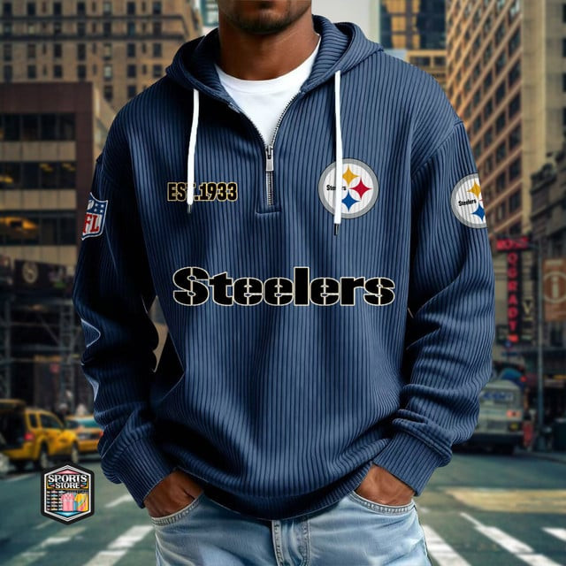 Pittsburgh Steelers Ribbed Texture Zipper Long Sleeve Hoodie PBYP1NT