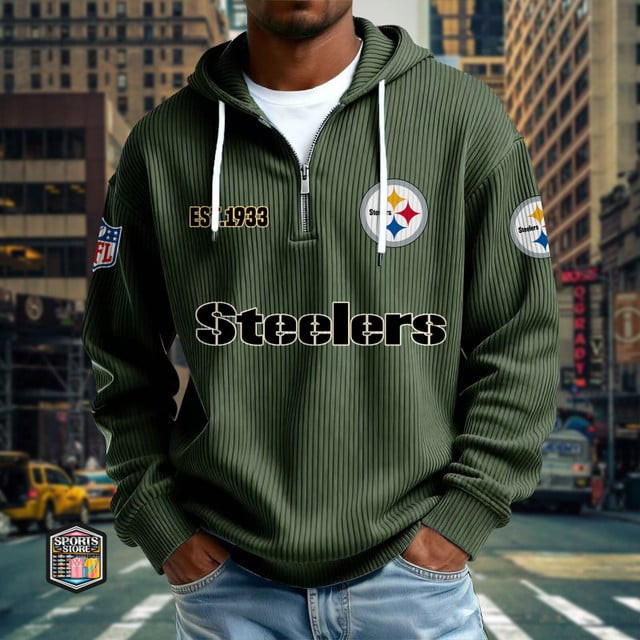Pittsburgh Steelers Ribbed Texture Zipper Long Sleeve Hoodie PBYP1NT