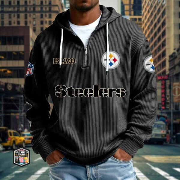 Pittsburgh Steelers Ribbed Texture Zipper Long Sleeve Hoodie PBYP1NT