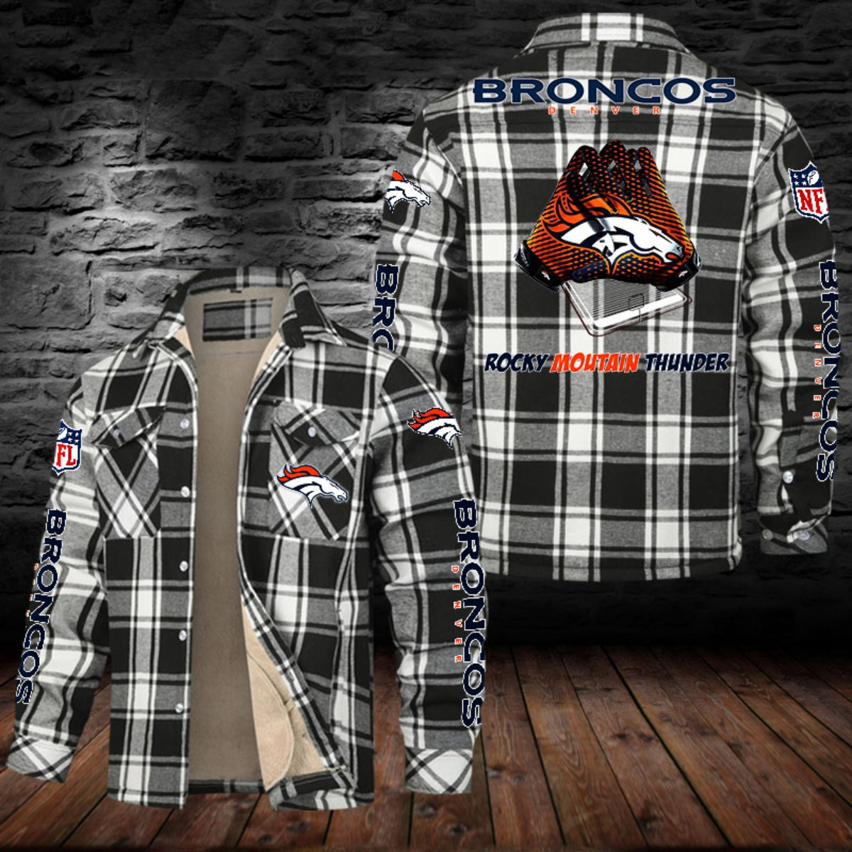 Denver Broncos Sherpa Lined Plaid Flannel Button Shirt PBIV5S8