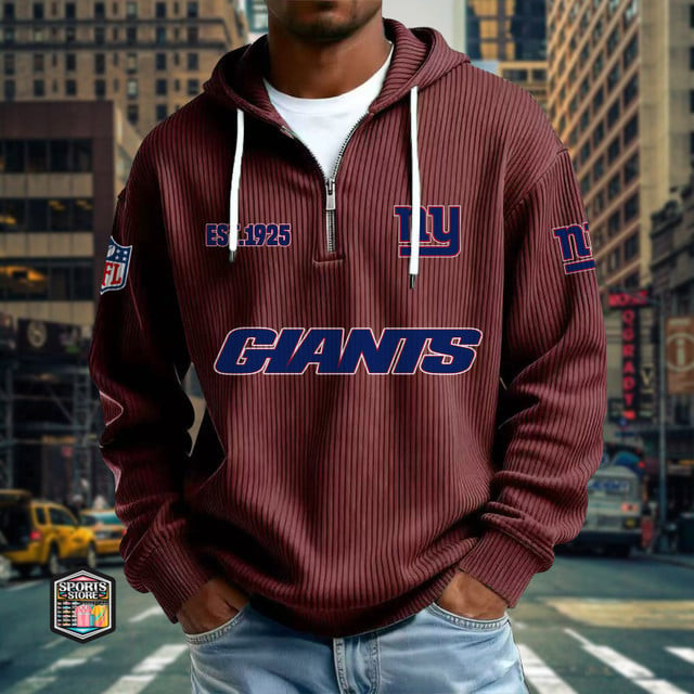 New York Giants Ribbed Texture Zipper Long Sleeve Hoodie PBN3F8C