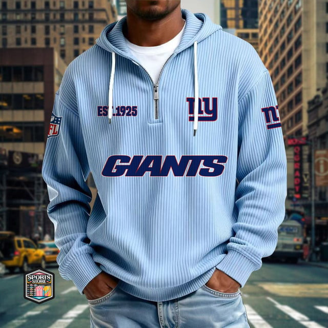 New York Giants Ribbed Texture Zipper Long Sleeve Hoodie PBN3F8C