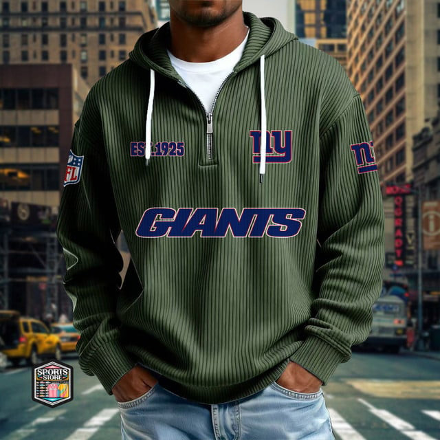 New York Giants Ribbed Texture Zipper Long Sleeve Hoodie PBN3F8C