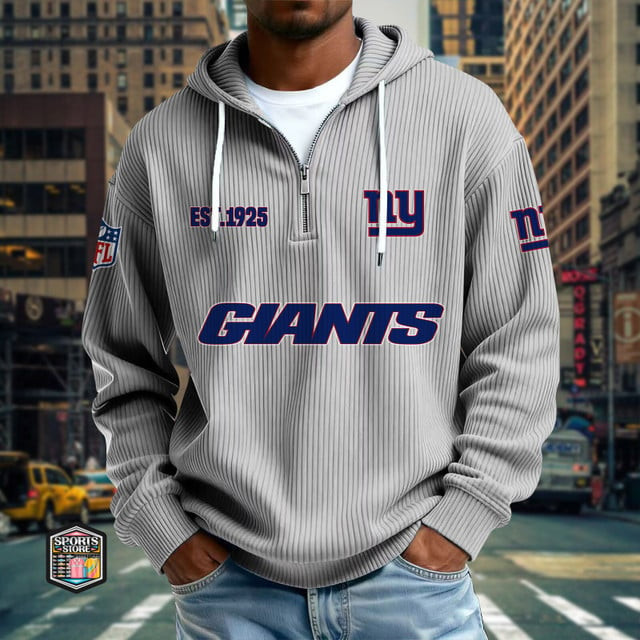 New York Giants Ribbed Texture Zipper Long Sleeve Hoodie PBN3F8C