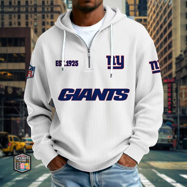 New York Giants Ribbed Texture Zipper Long Sleeve Hoodie PBN3F8C