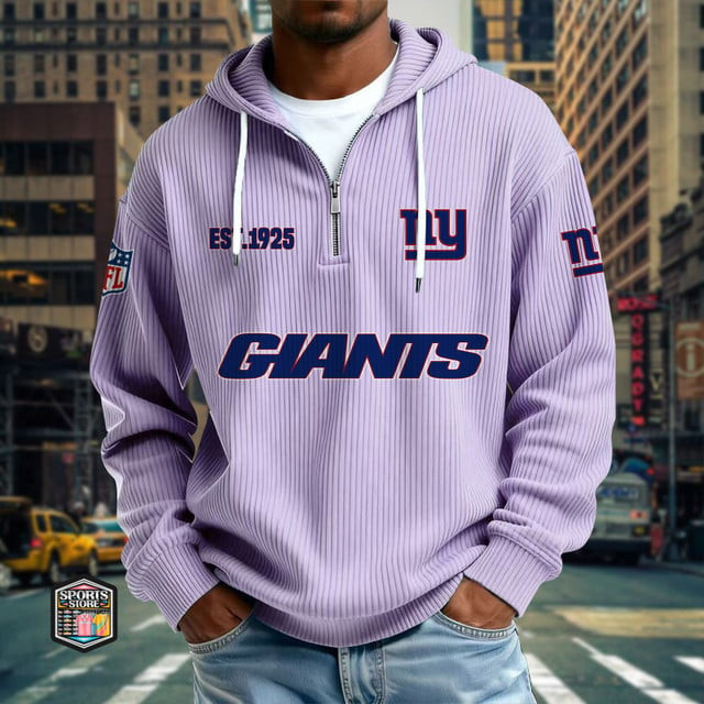 New York Giants Ribbed Texture Zipper Long Sleeve Hoodie PBN3F8C