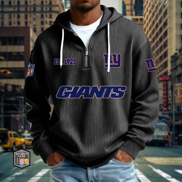 New York Giants Ribbed Texture Zipper Long Sleeve Hoodie PBN3F8C