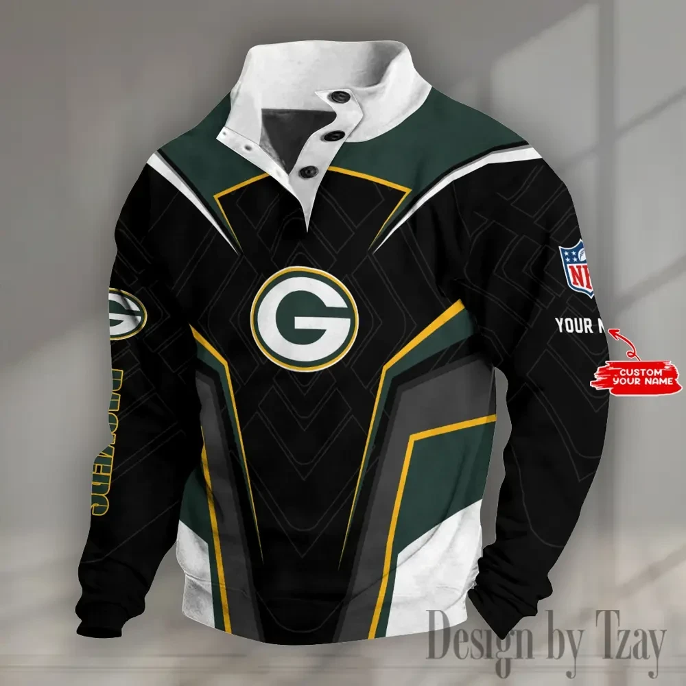 Green Bay Packers NFL Half Button Long Sleeve Hoodie S9DBSCH1449