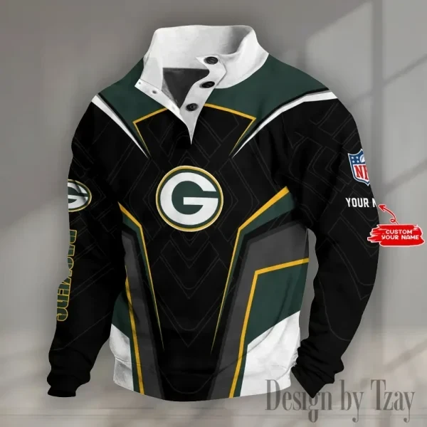 Green Bay Packers NFL Half Button Long Sleeve Hoodie PBTF35T
