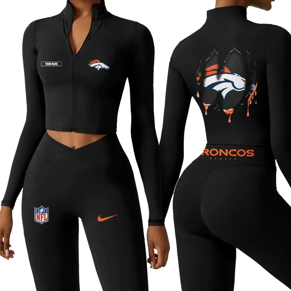 Denver Broncos Zipper Sports Top Women Gym Long Sleeve for Fitness PBCGSP7