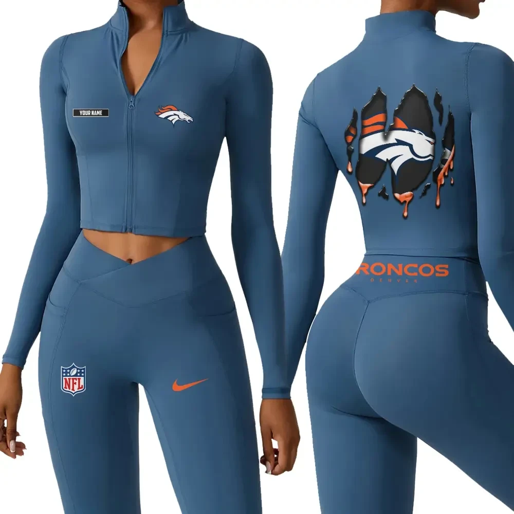 Denver Broncos Zipper Sports Top Women Gym Long Sleeve for Fitness PBCGSP7