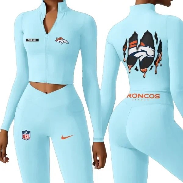Denver Broncos Zipper Sports Top Women Gym Long Sleeve for Fitness PBCGSP7