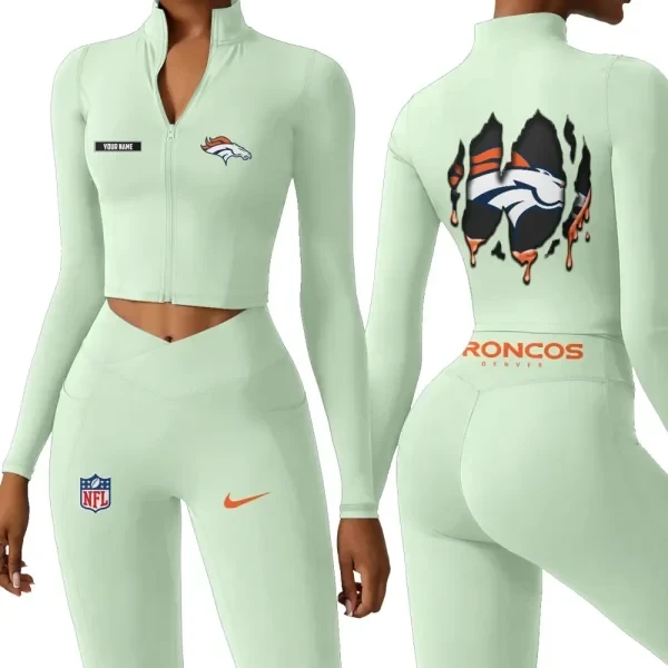 Denver Broncos Zipper Sports Top Women Gym Long Sleeve for Fitness PBCGSP7