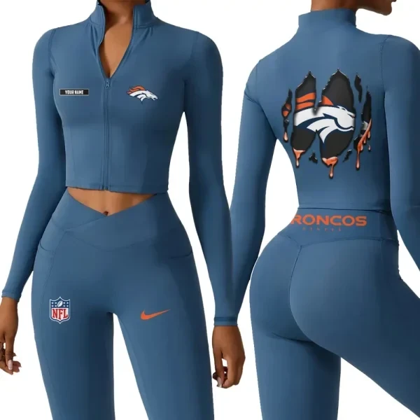 Denver Broncos Zipper Sports Top Women Gym Long Sleeve for Fitness PBCGSP7