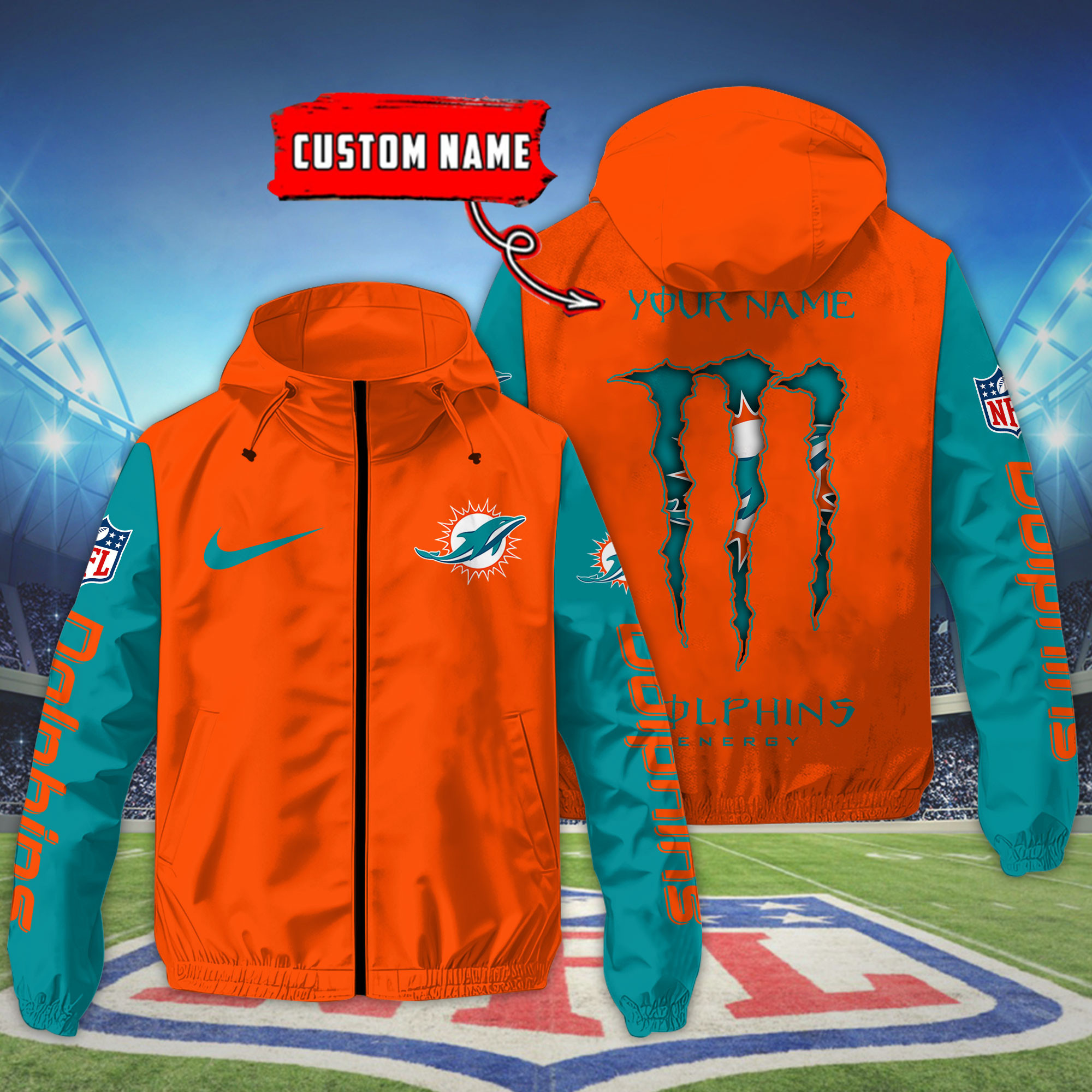 Miami Dolphins Custom Windbreaker Outdoor Jacket Sport Fan Gift SPTWJACKET052