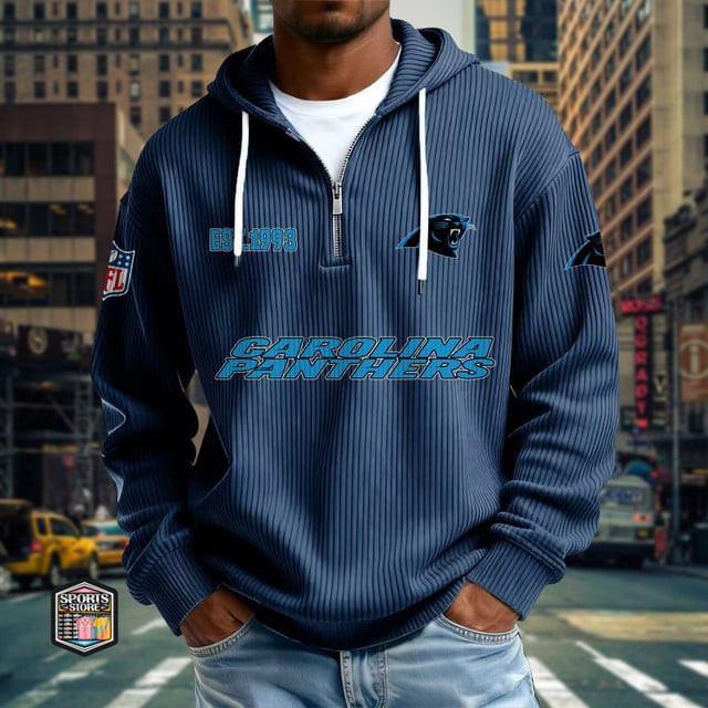 Carolina Panthers Ribbed Texture Zipper Long Sleeve Hoodie SPTRTZLSH005