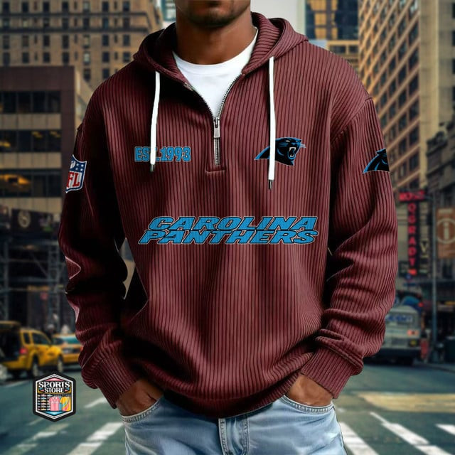 Carolina Panthers Ribbed Texture Zipper Long Sleeve Hoodie PBH0LIJ