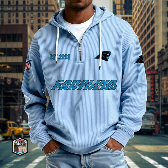Carolina Panthers Ribbed Texture Zipper Long Sleeve Hoodie PBH0LIJ