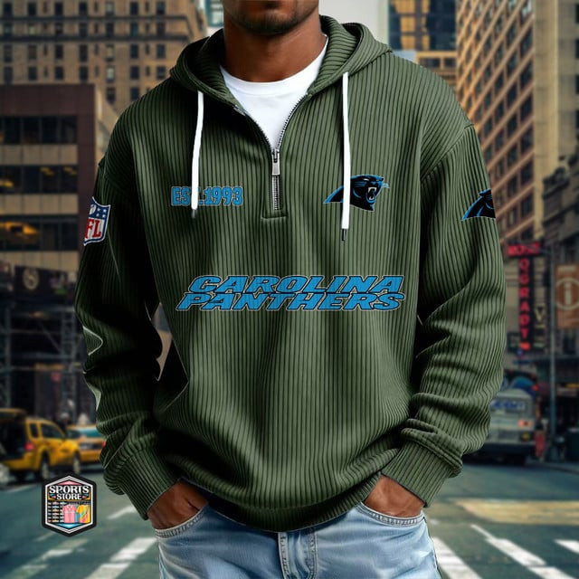 Carolina Panthers Ribbed Texture Zipper Long Sleeve Hoodie PBH0LIJ