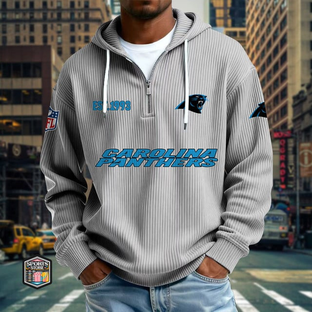 Carolina Panthers Ribbed Texture Zipper Long Sleeve Hoodie PBH0LIJ