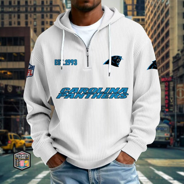 Carolina Panthers Ribbed Texture Zipper Long Sleeve Hoodie PBH0LIJ