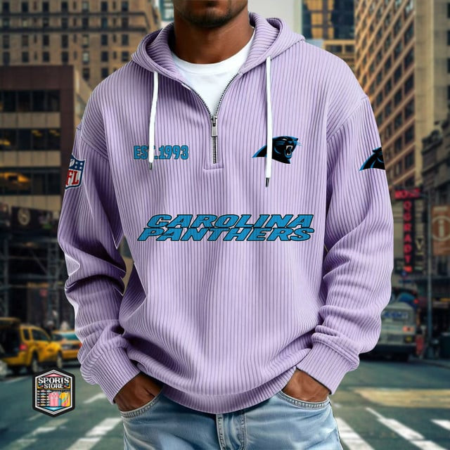 Carolina Panthers Ribbed Texture Zipper Long Sleeve Hoodie PBH0LIJ