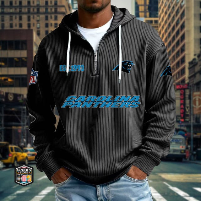 Carolina Panthers Ribbed Texture Zipper Long Sleeve Hoodie PBH0LIJ