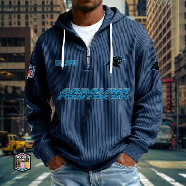 Carolina Panthers Ribbed Texture Zipper Long Sleeve Hoodie PBH0LIJ