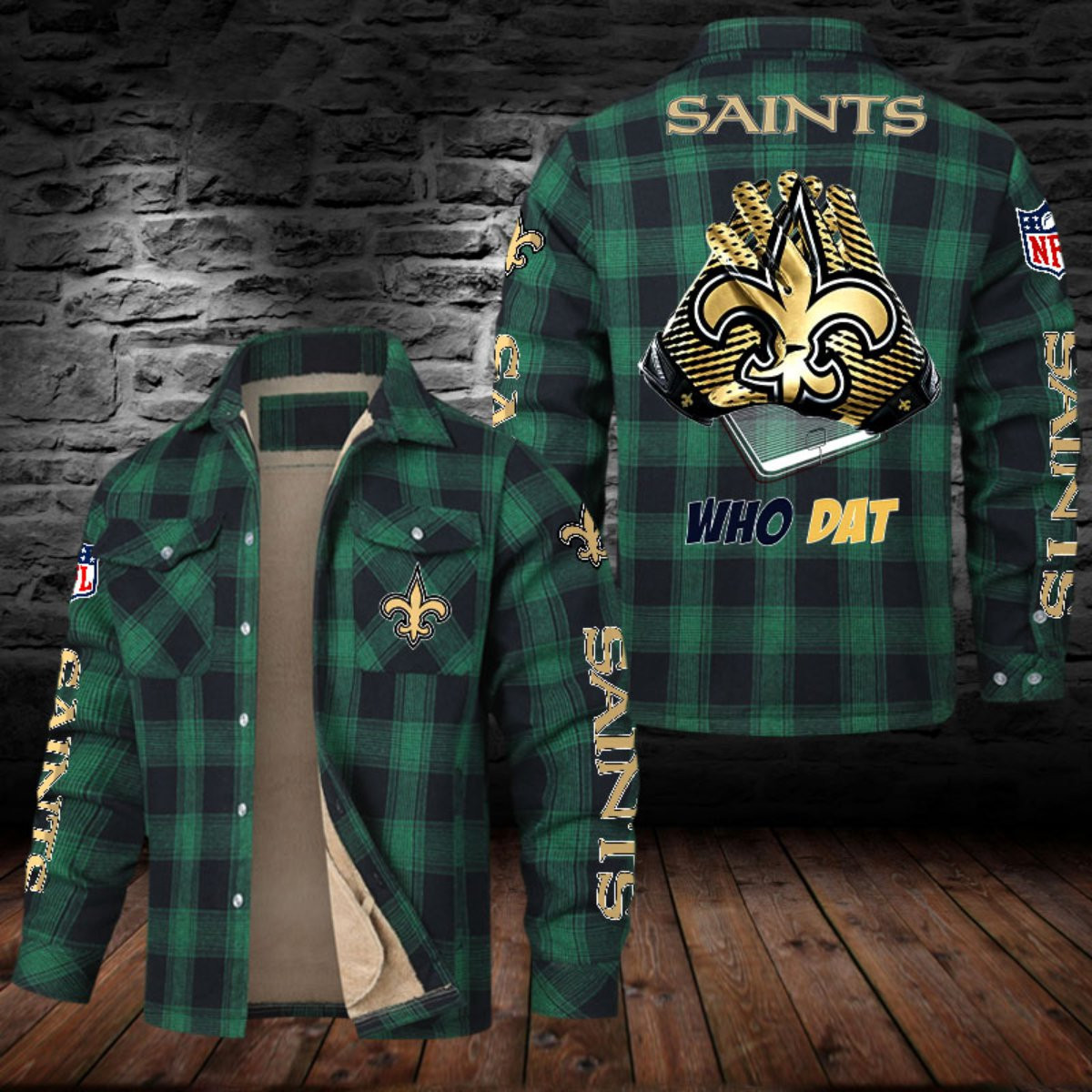 New Orleans Saints Sherpa Lined Plaid Flannel Button Shirt PB8FBQR