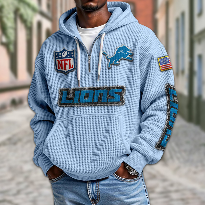 Detroit Lions Waffle Half Zip Hoodie PBU5ZUZ